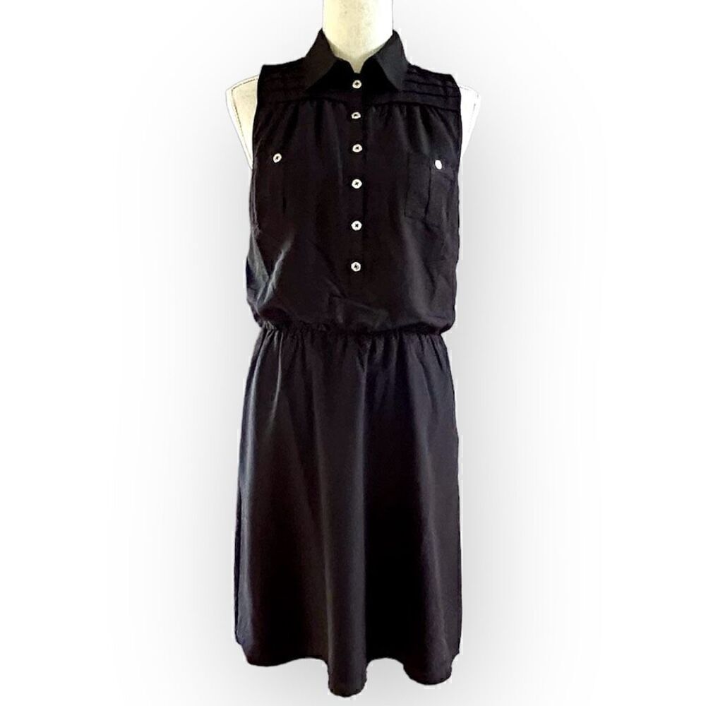 WHBM Black Sleeveless Half Button Shirt Dress 4